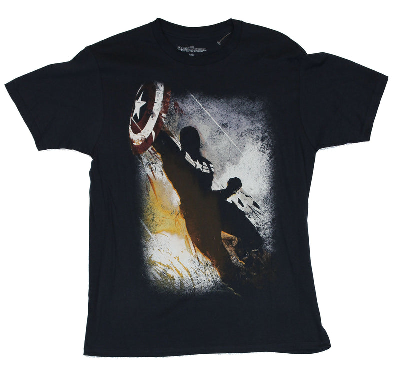Captain America (Marvel Comics) Mens T-Shirt - Rushing Cap Splattered Stylized