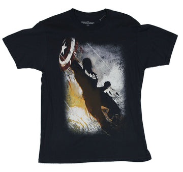 Captain America (Marvel Comics) Mens T-Shirt - Rushing Cap Splattered Stylized