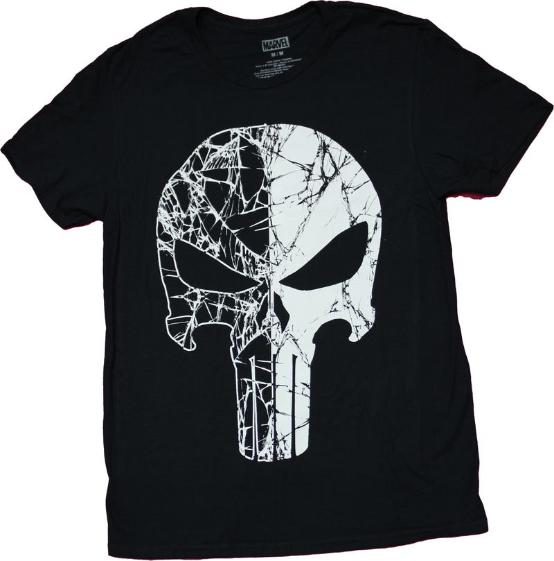 Punisher Mens T-Shirt - Cracked  and  Logo Skull