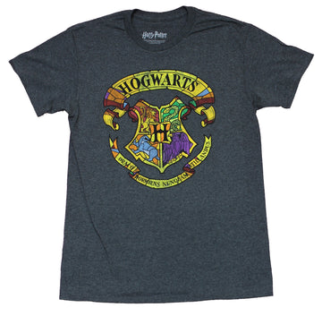 Harry Potter Mens T-Shirt - Stained Glass Style Hogwarts Crest