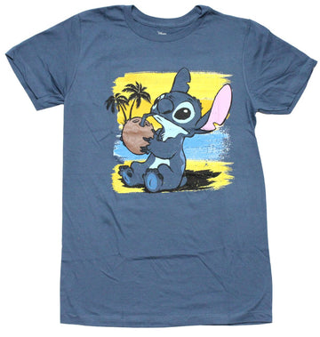 Lilo & Stitch Mens T-Shirt - Disney Drinking Coconut Juice on the Beach