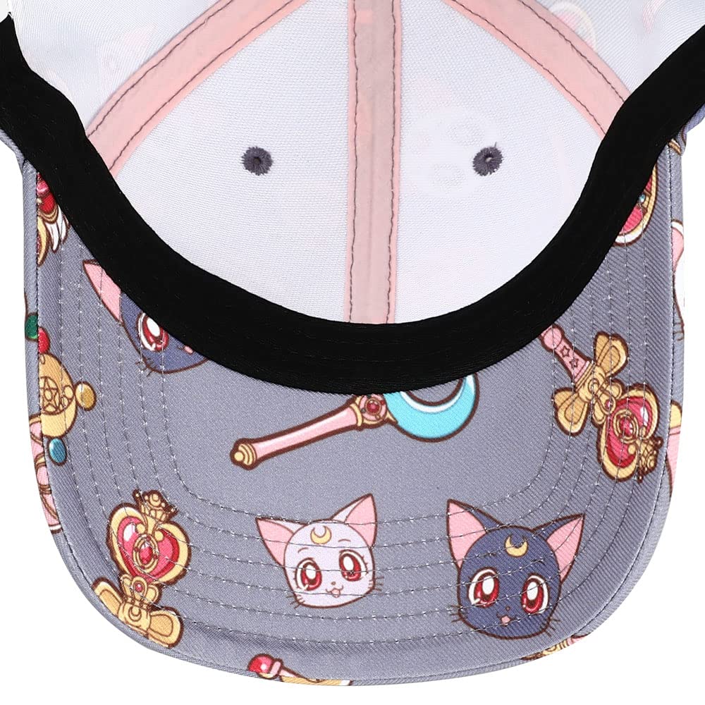 Sailor Moon Cats & Symbols All Over Print Snapback Hat Gray