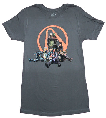 Borderlands Mens T-Shirt - Relaxing Group in Front of Logo Image