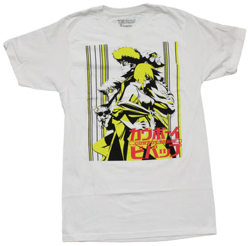 Cowboy Bebop Mens T-Shirt - Yellow & White Cast Above Kanji Logo