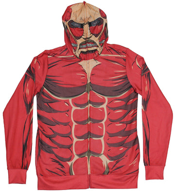 Attack on Titan Mens Zip Up Hoodie -  Scary Titan Costume Front