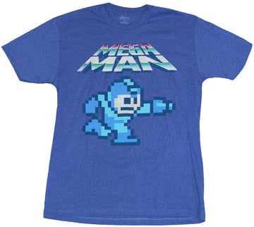 Mega Man (Capcom)Mens T-Shirt  - Run Shooting 8-Bit Image Under Logo