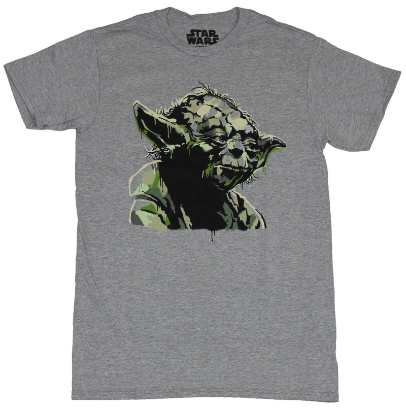 Star Wars Mens T-Shirt - Green Painted Yoda Head Drawing
