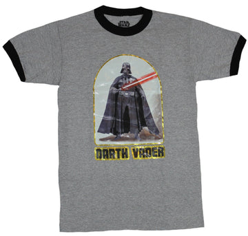 Star Wars Ringer Mens T-Shirt - retro Styled Darth Vader Iron On Image