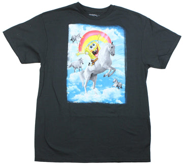 Spongebob Squarepants Mens T-Shirt - Unicorn Rainbow Riding Bob Image
