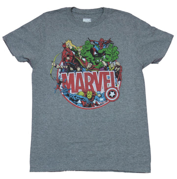 Marvel Comics Mens T-Shirt  - Marvel Circle Logo in a Sea of Heroes