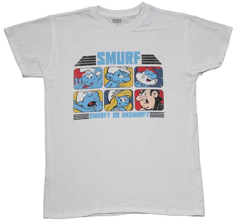 Smurfs Mens T-Shirt - Cast Boxes Over Smurfy or Unsmurfy