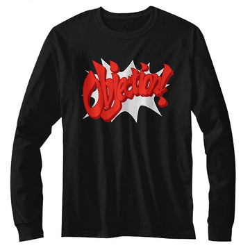 Ace Attorney Mens L/S T-Shirt - Objection! - Solid Black