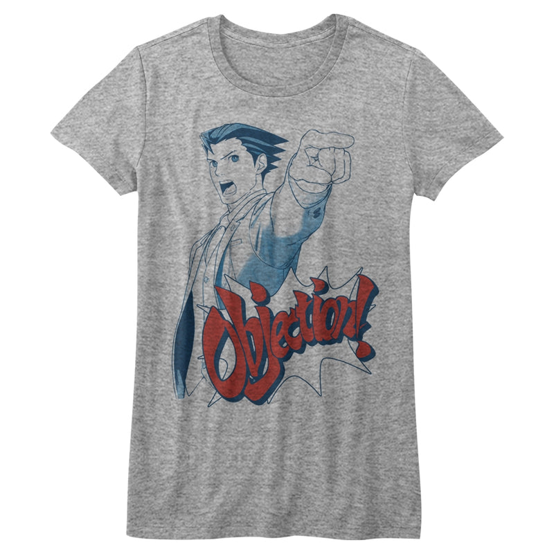 Ace Attorney Girls Juniors S/S T-Shirt - Objection - Heather Gray Heather