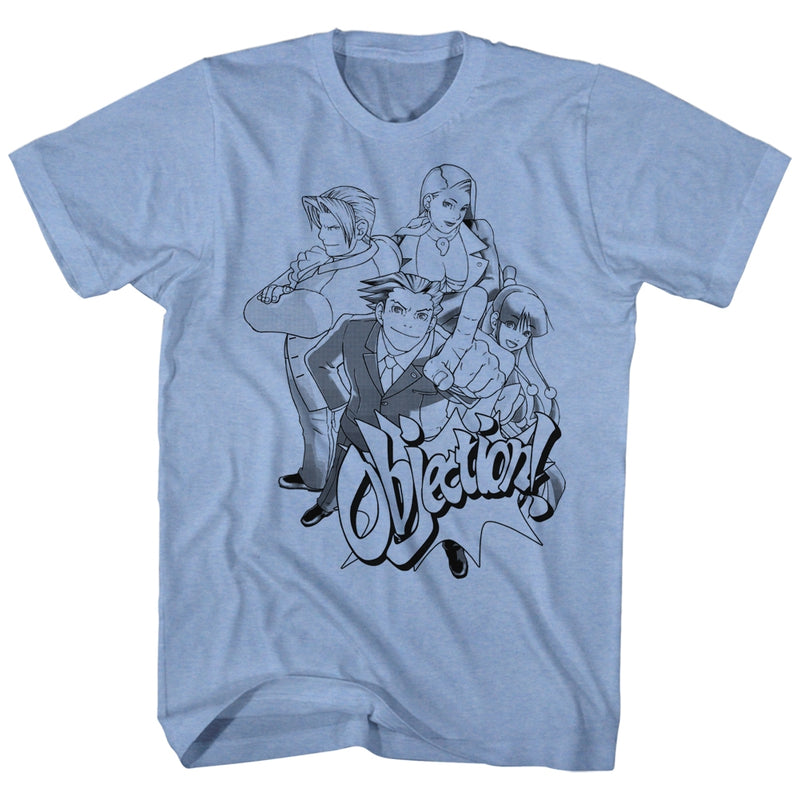 Ace Attorney Mens S/S T-Shirt - First Cast - Heather Light Blue Heather