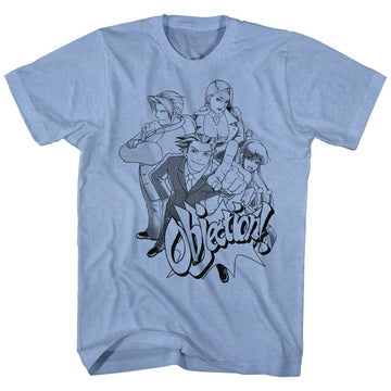 Ace Attorney Mens S/S T-Shirt - First Cast - Heather Light Blue Heather