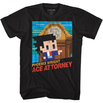 Ace Attorney Mens S/S T-Shirt - 8Bit Cover - Solid Black