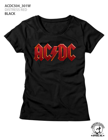 AC/DC Ladies S/S T-Shirt - Distress Red - Solid Black