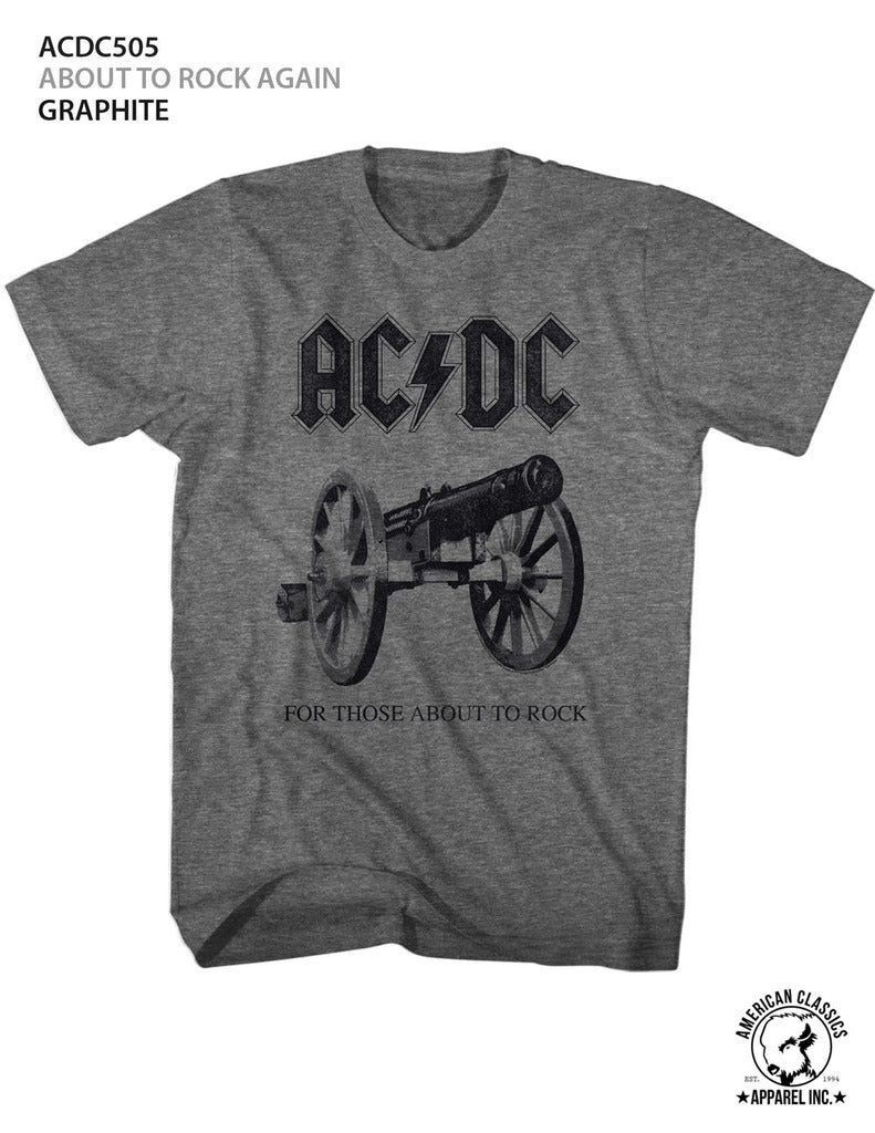 AC/DC Mens S/S T-Shirt - About To Rock Again - Heather Graphite Heather