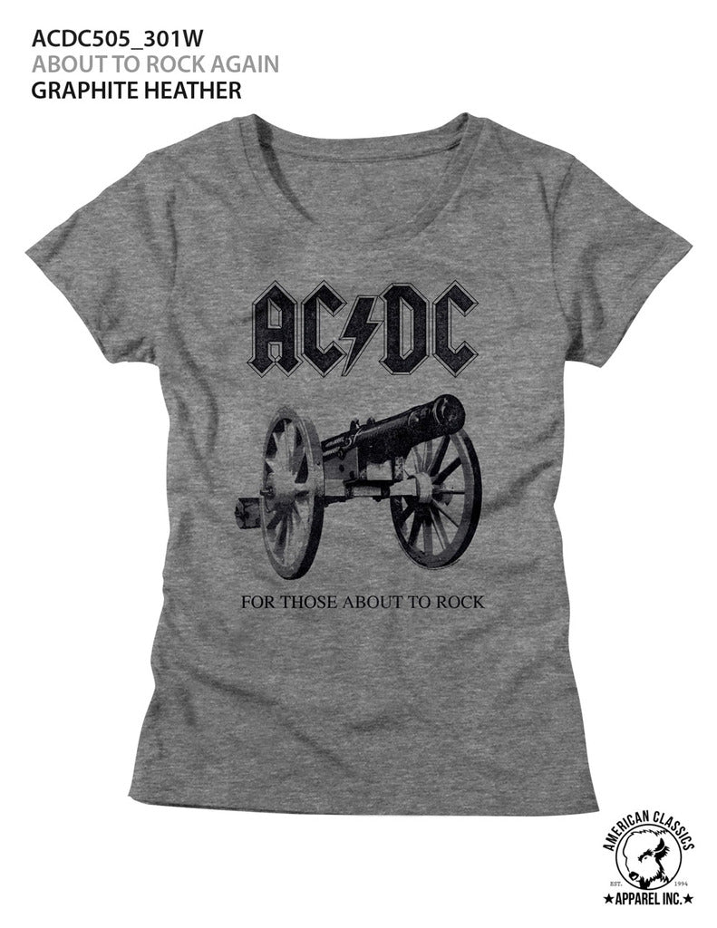 AC/DC Ladies S/S T-Shirt - About To Rock Again - Heather Graphite Heather