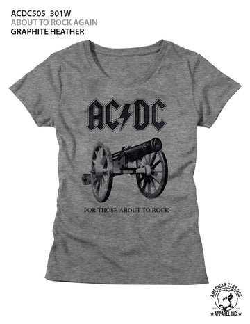AC/DC Ladies S/S T-Shirt - About To Rock Again - Heather Graphite Heather