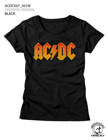 AC/DC Ladies S/S T-Shirt - Distress Orange - Solid Black