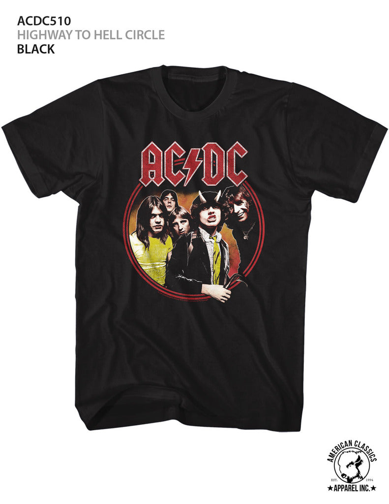 AC/DC Mens S/S T-Shirt - Highway To Hell Circle - Solid Black