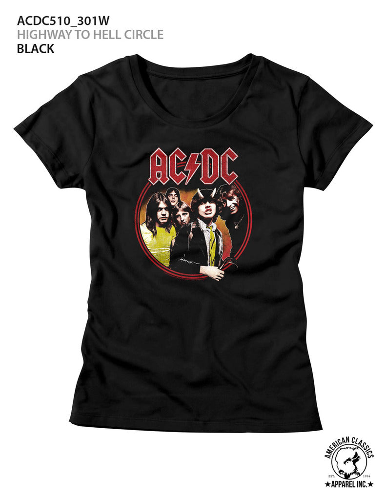 AC/DC Ladies S/S T-Shirt - Highway To Hell Circle - Solid Black