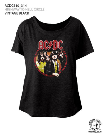AC/DC Ladies S/S Dolman - Highway To Hell Circle - Heather Vintage Black