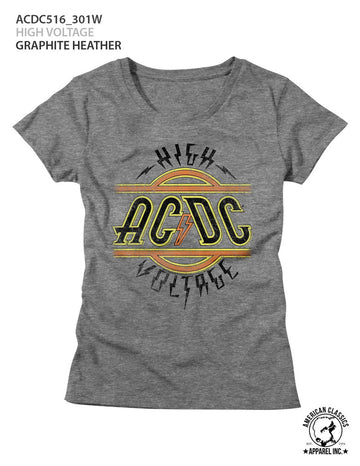 AC/DC Ladies S/S T-Shirt - High Voltage - Heather Graphite Heather