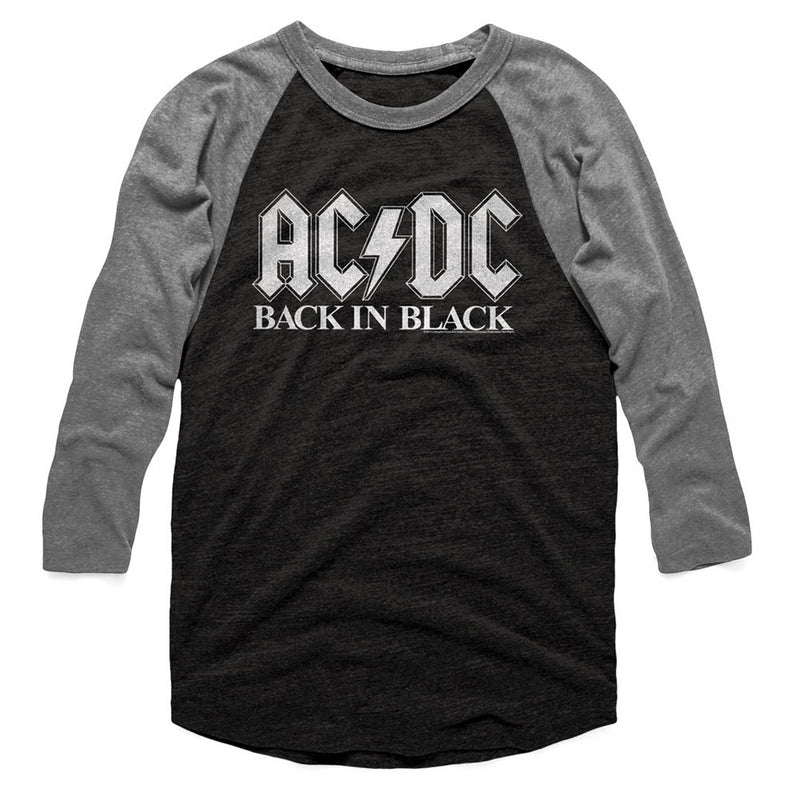 AC/DC Mens 3/4 Sleeve Raglan - Back In Black 2 - Heather/Heather Vintage Black/Premium Heather