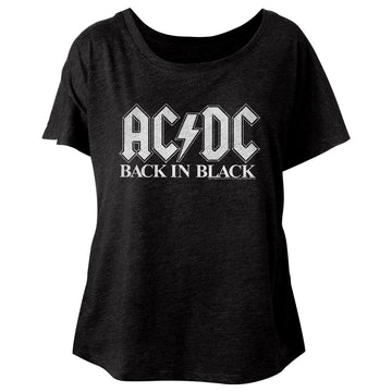 AC/DC Ladies S/S Dolman - Back In Black 2 - Heather Vintage Black