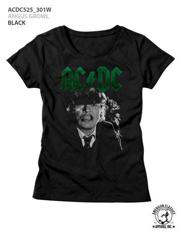 AC/DC Ladies S/S T-Shirt - Angus Growl - Solid Black