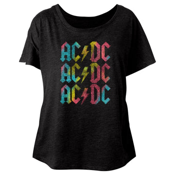 AC/DC Ladies S/S Dolman - Multicolor - Heather Vintage Black