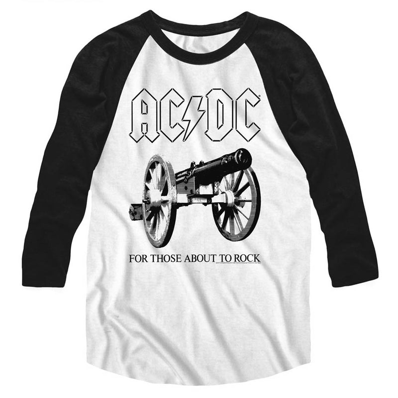 AC/DC Mens 3/4 Sleeve Raglan - About To Rock - Solid/Solid White/Black
