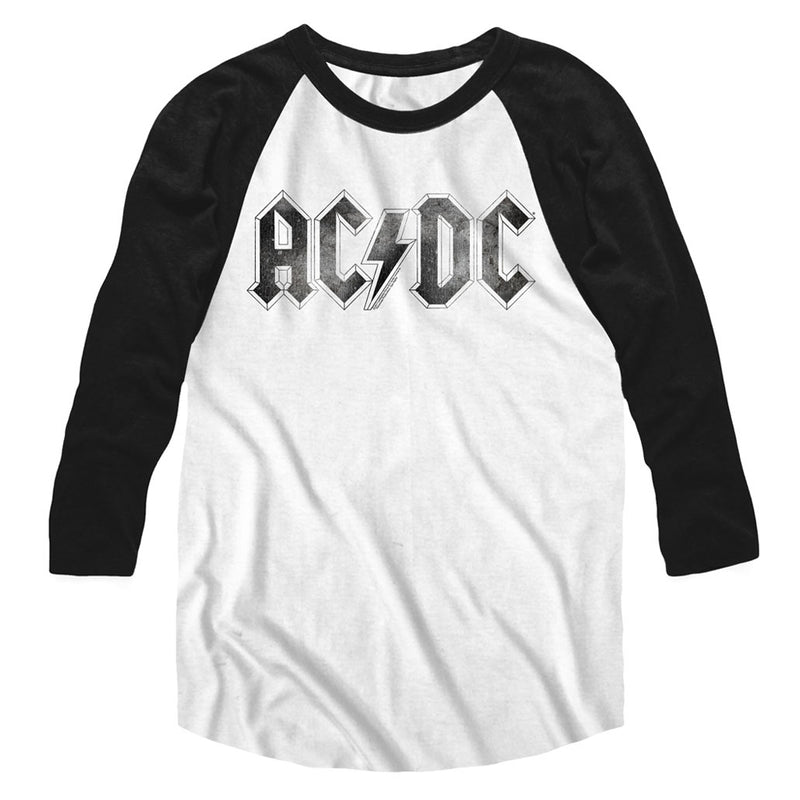 AC/DC Mens 3/4 Sleeve Raglan - Logodistress - Solid/Solid White/Black