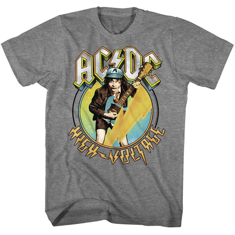 AC/DC Mens S/S T-Shirt - Blue Yellow Voltage - Heather Graphite Heather