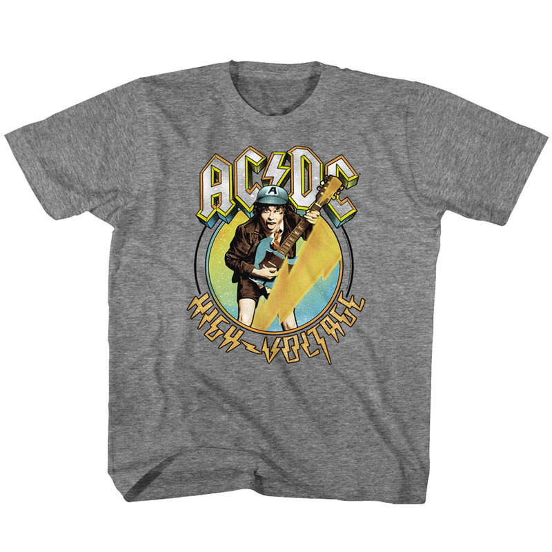 AC/DC Youth S/S T-Shirt - Blue Yellow Voltage - Heather Graphite Heather