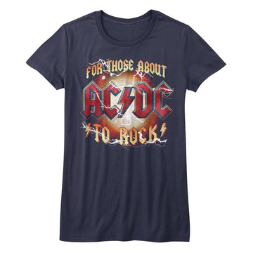 AC/DC Girls Juniors S/S T-Shirt - Rwb - Solid Navy