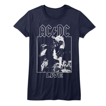AC/DC Girls Juniors S/S T-Shirt - Live - Solid Navy