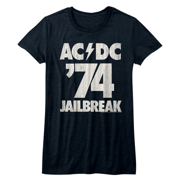 AC/DC Girls Juniors S/S T-Shirt - Jailbreak - Heather Navy Heather