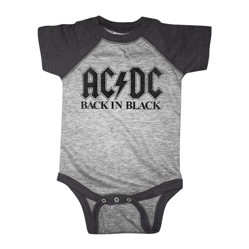 AC/DC Infant S/S Baseball Bodysuit - Bib In Black - Heather Gray Heather/Vintage Smoke