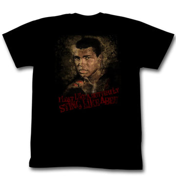 Muhammad Ali Mens S/S T-Shirt - Sting Like A Bee - Solid Black
