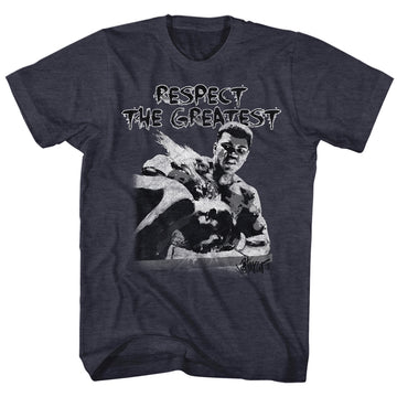 Muhammad Ali Mens S/S T-Shirt - Respect The Great - Heather Navy Heather