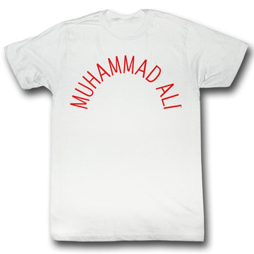 Muhammad Ali Mens S/S T-Shirt - Arch Text - Solid White