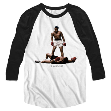 Muhammad Ali Mens 3/4 Sleeve Raglan - Ali Over Liston - Solid/Solid White/Black