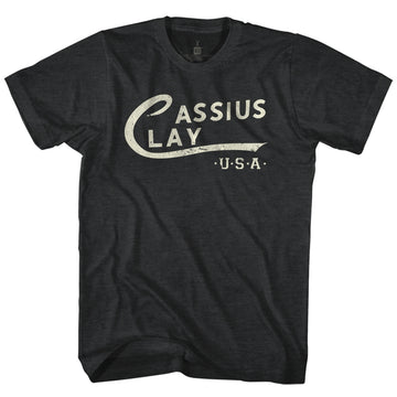 Muhammad Ali Mens S/S T-Shirt - Cassius Clay Logo - Heather Black Heather