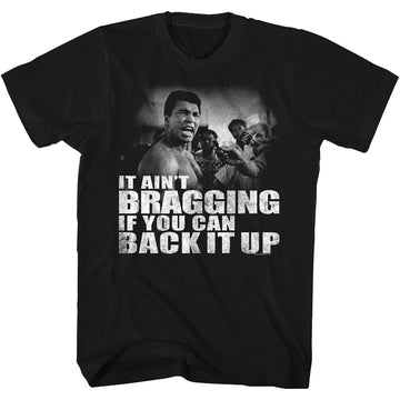 Muhammad Ali Mens S/S T-Shirt - Distressed Back It Up - Solid Black