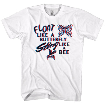 Muhammad Ali Mens S/S T-Shirt - Float Like A Butterfly - Solid White