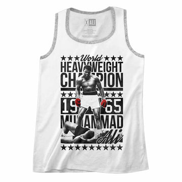 Muhammad Ali Mens  Tank W/Piping - Sixfourchamp - Solid/Heather White/Gray Heather