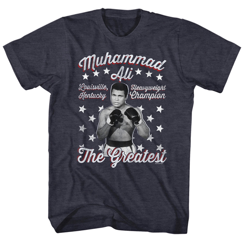 Muhammad Ali Mens S/S T-Shirt - Vintage Greatest - Heather Navy Heather
